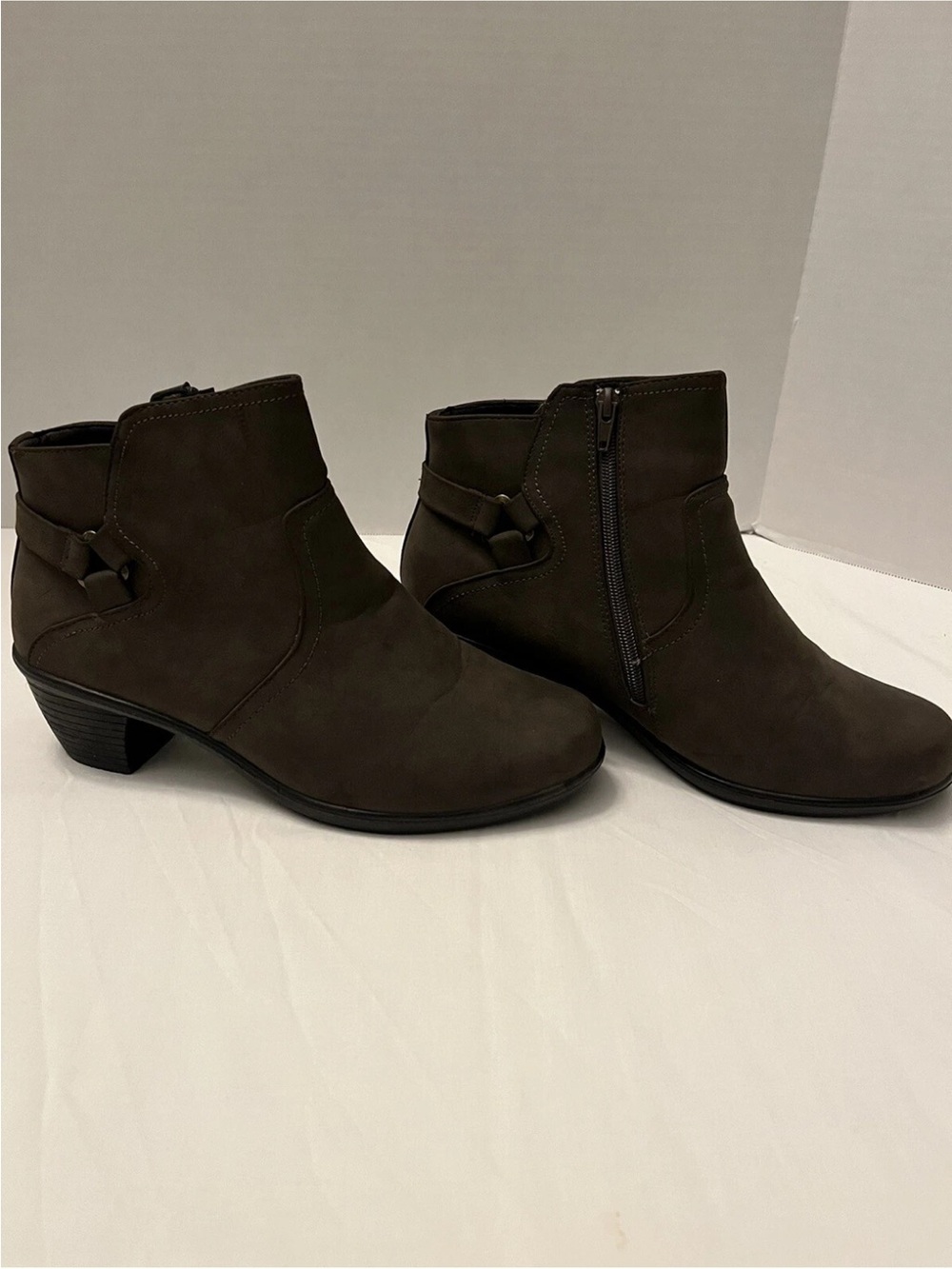 easy street Dark Brown Ankle Booties with Side Zip